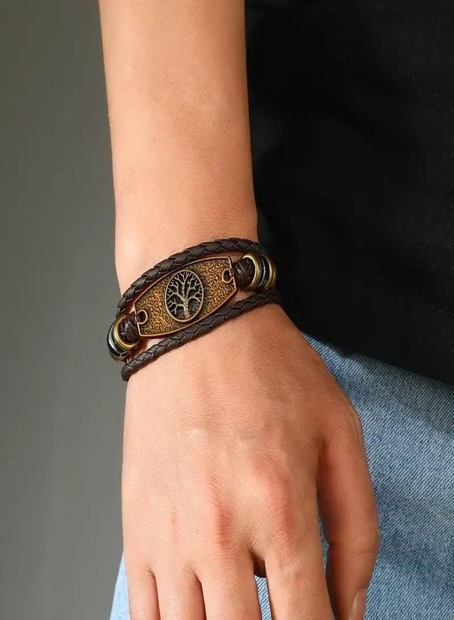 Theodoros Cross, Anchor, Yggdrasil & Tree of Life Leather Bracelet for Men's & Women's - Genuine Leather, No Magnetic - Image 3
